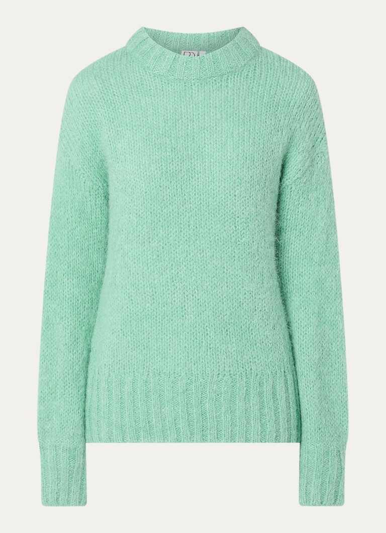 ROUGE EDIT Dames Roubree grofgebreide trui in alpaca wolblend in de kleur Mint, maat: XS