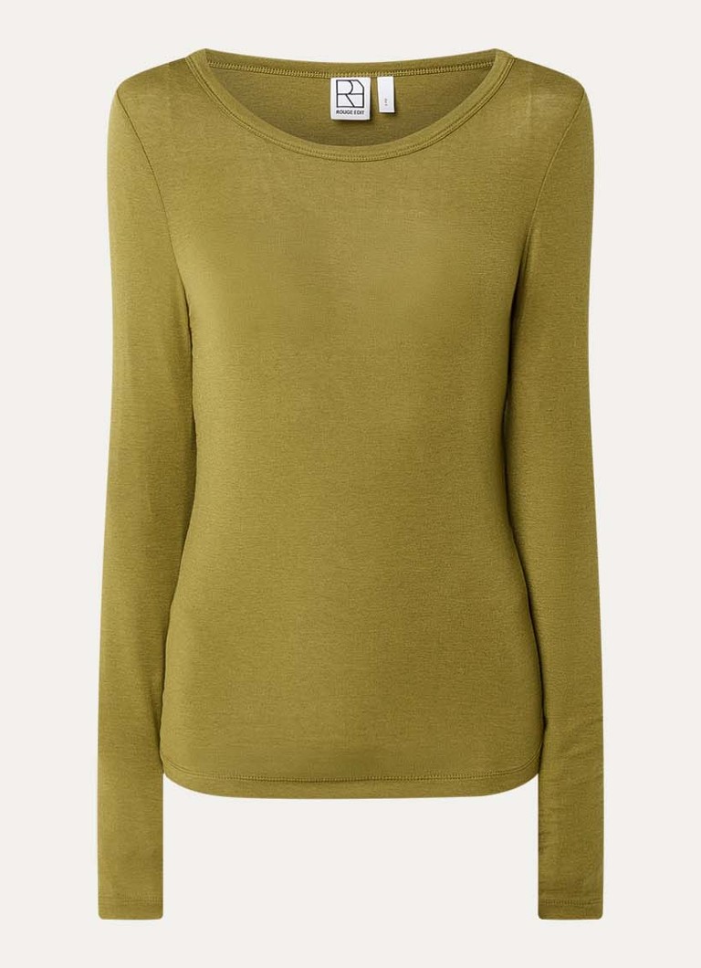 ROUGE EDIT Dames Roumaple fijngebreide trui in wolblend in de kleur Mosgroen, maat: L