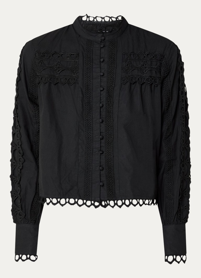 ROUGE EDIT Dames Roumelanie blouse met broderie in de kleur Zwart, maat: 38