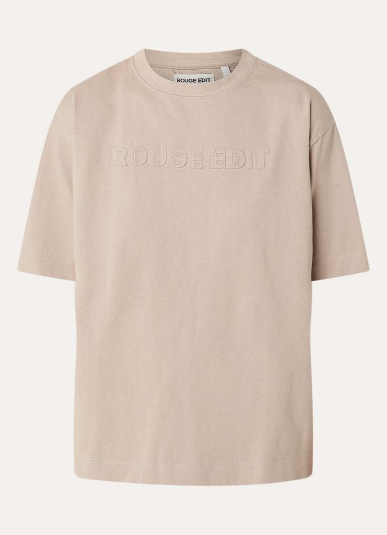ROUGE EDIT Dames Rounella T-shirt met logoborduring in de kleur Beige, maat: S
