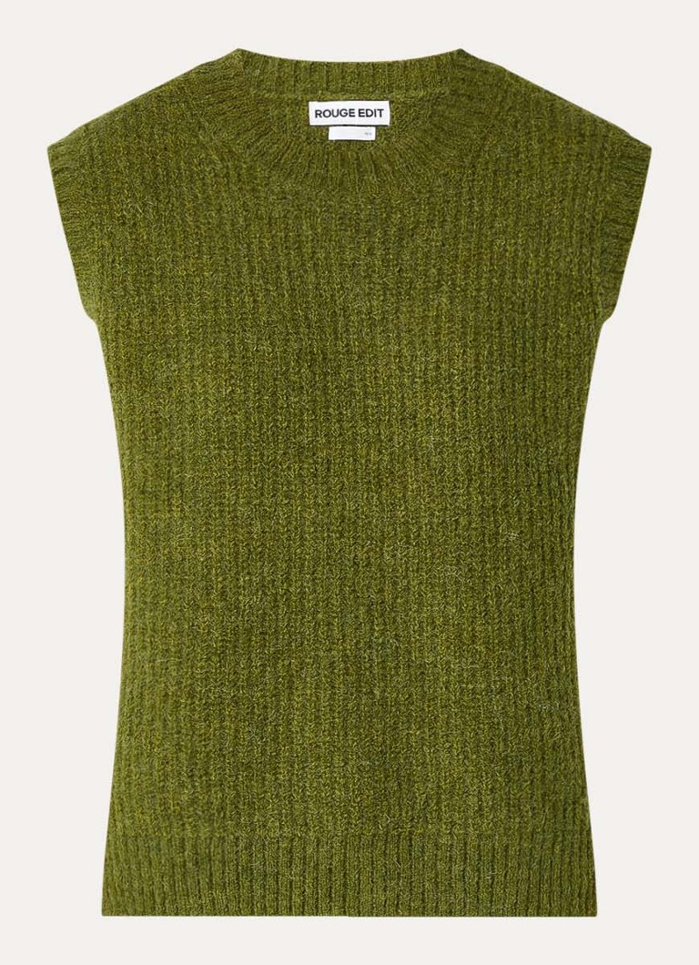 ROUGE EDIT Dames Routhelma grofgebreide spencer in wolblend in de kleur Groen, maat: M