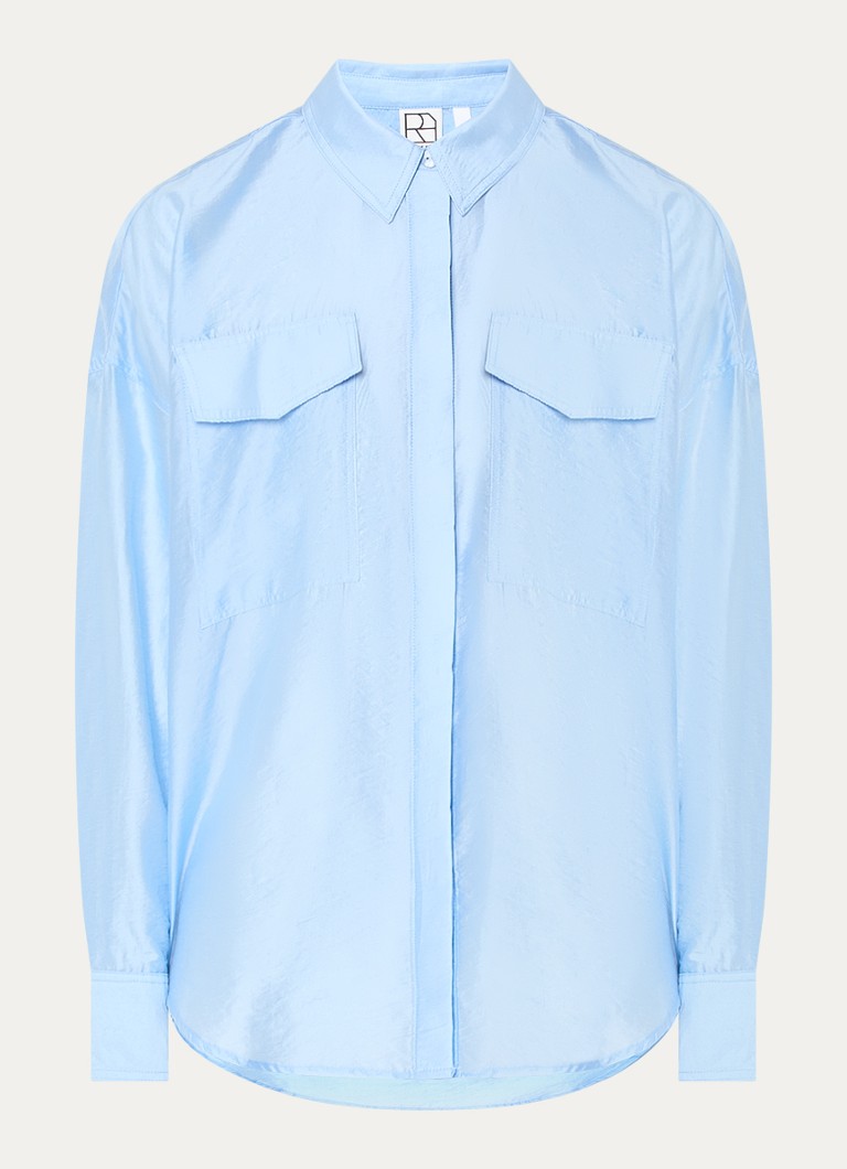 ROUGE EDIT Dames Linine oversized blouse met borstzakken in de kleur Lichtblauw, maat: 34