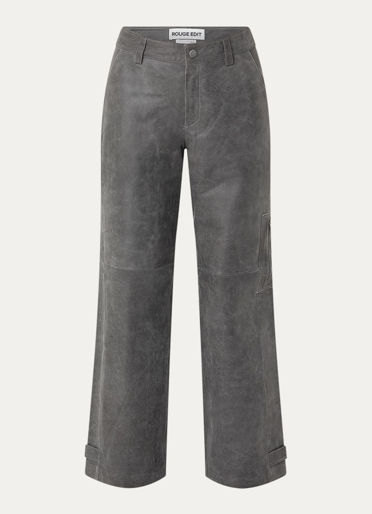 ROUGE EDIT Dames Roubrooklyn high waist straight fit broek van lamsleer in de kleur Beige, maat: 34