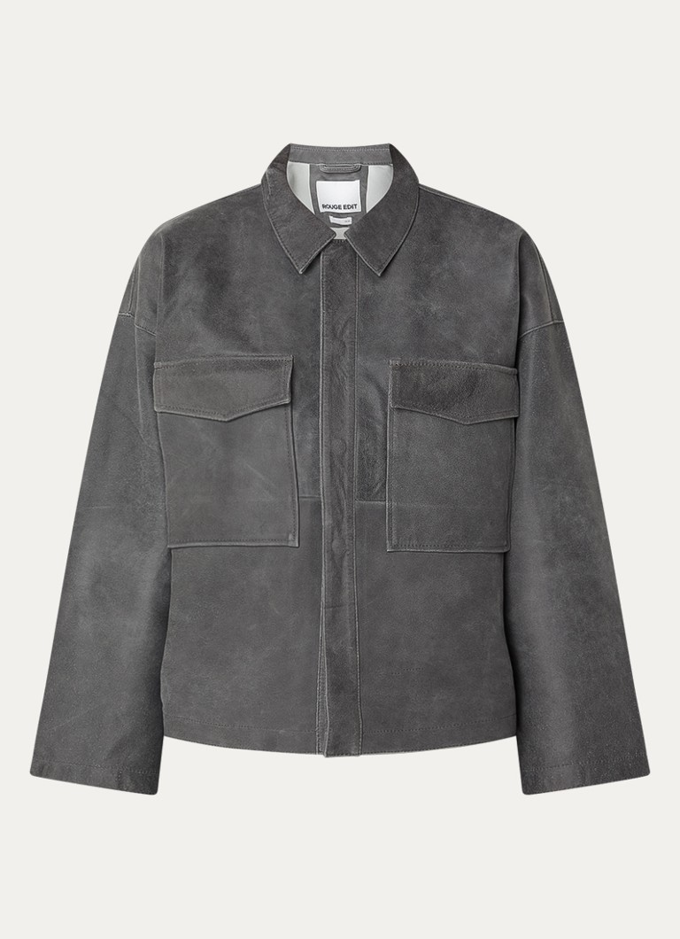 ROUGE EDIT Dames Roubrooklin overshirt van lamsleer in de kleur Grijs, maat: 34
