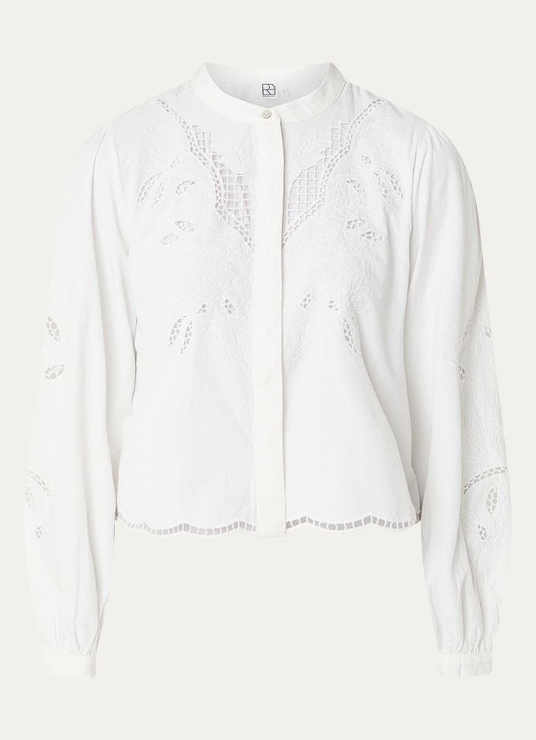 ROUGE EDIT Dames Rouirmelin blouse met broderie in de kleur Ivoor, maat: 34