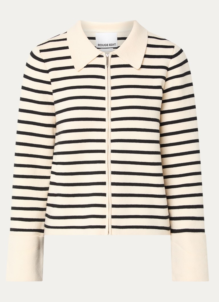 ROUGE EDIT Dames Lucille fijngebreid vest met streepprint in de kleur Beige, maat: L