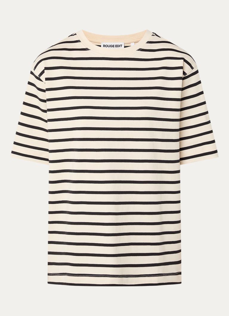 ROUGE EDIT Dames Nima T-shirt met streepprint in de kleur Beige, maat: M