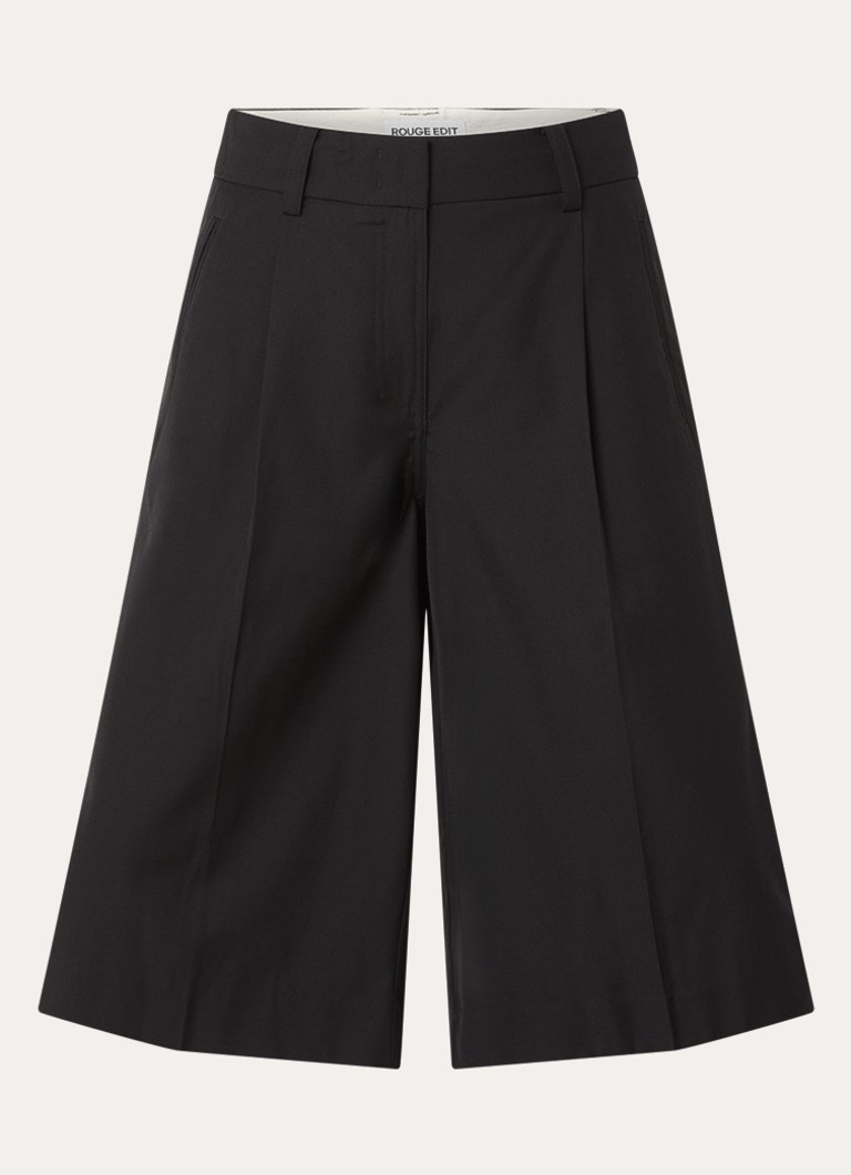 ROUGE EDIT Dames Roupaula high waist straight fit culotte met steekzakken in de kleur Zwart, maat: 34