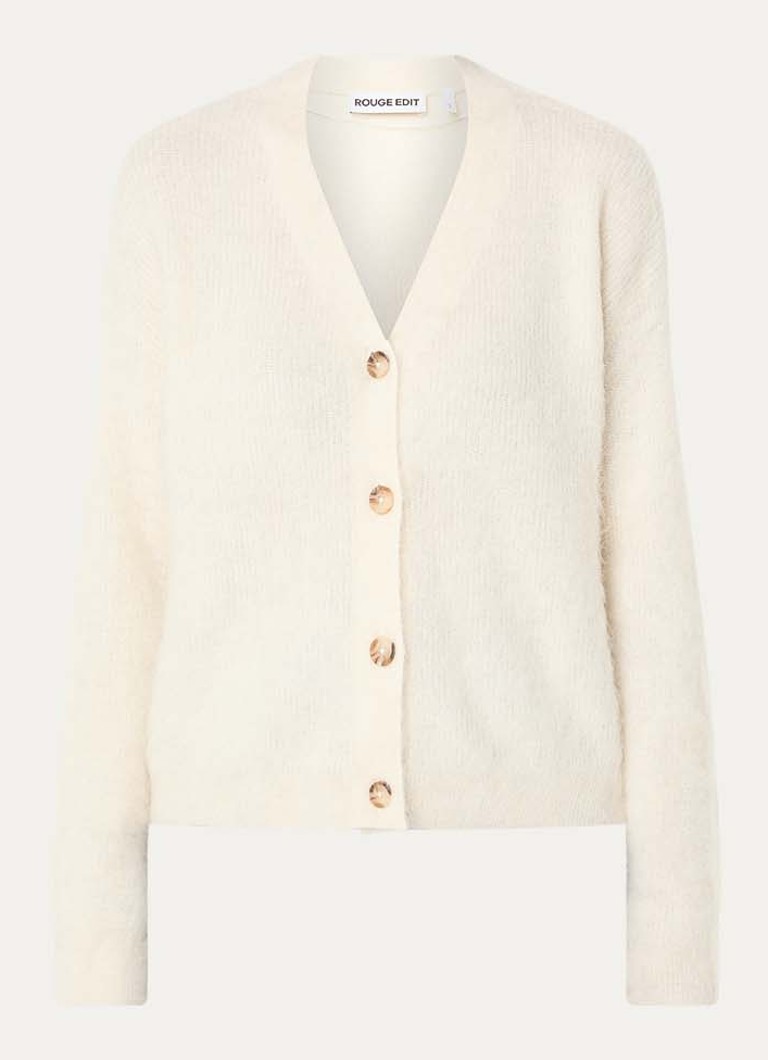 ROUGE EDIT Dames Rourose fijngebreid vest in alpaca wolblend in de kleur Gebroken wit, maat: XL