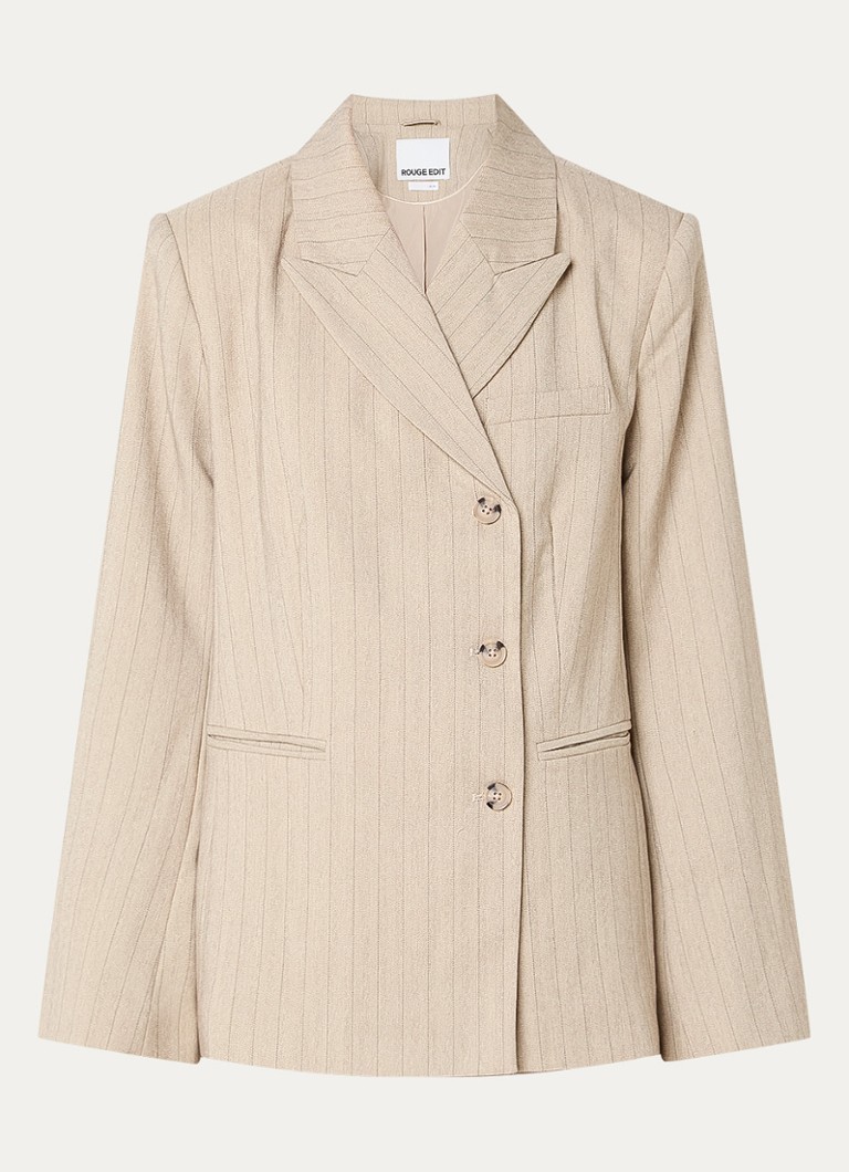 ROUGE EDIT Dames Saga blazer met krijtstreep en steekzakken in de kleur Beige, maat: 36