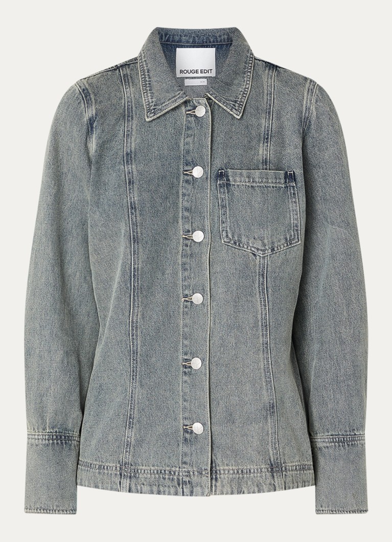 ROUGE EDIT Dames Rouvivian blouse van denim met borstzak in de kleur Blauwgrijs, maat: 36