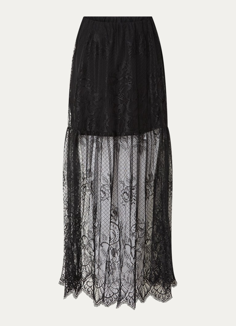 ROUGE EDIT Dames Eya semi-transparante maxi rok van kant in de kleur Zwart, maat: XS
