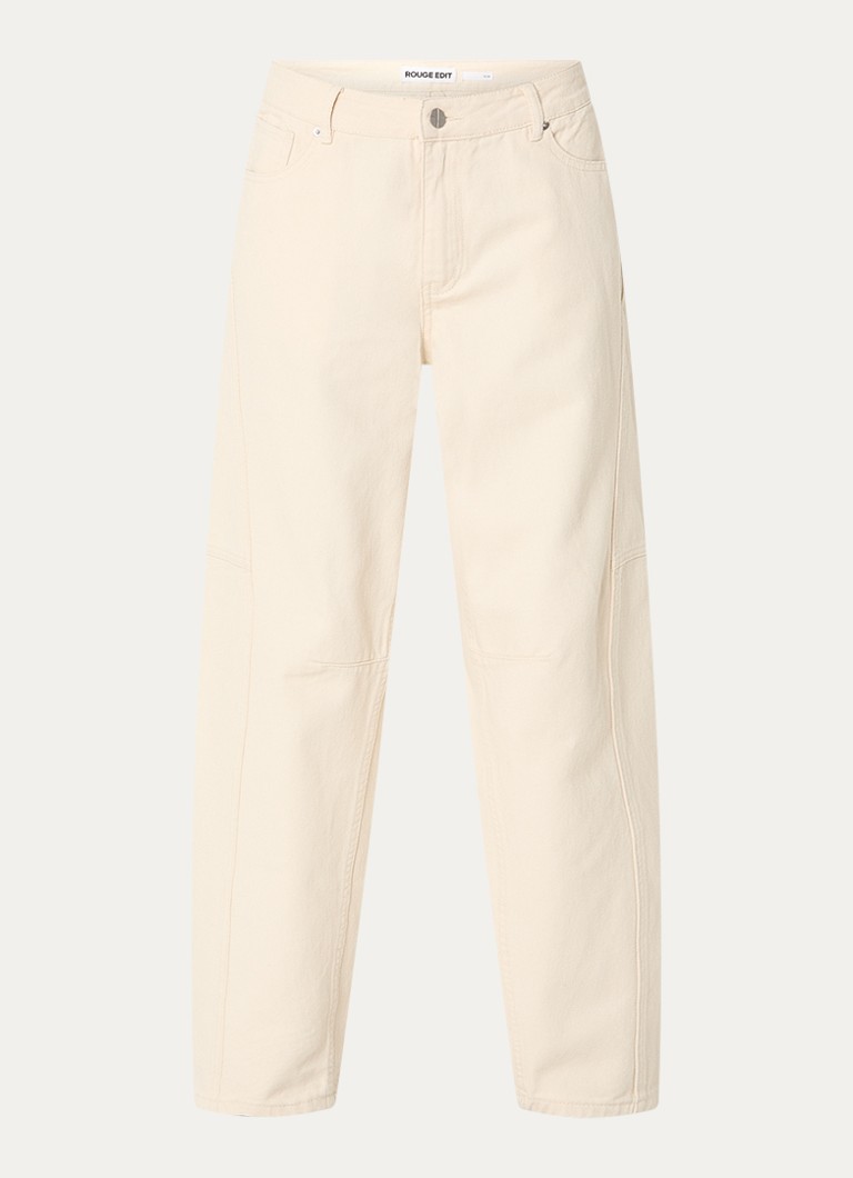 ROUGE EDIT Dames Mae high waist loose fit jeans met gekleurde wassing in de kleur Beige, maat: 38