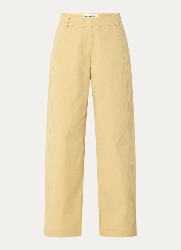 ROUGE EDIT Dames Petra high waist loose fit chino in de kleur Beige, maat: 40