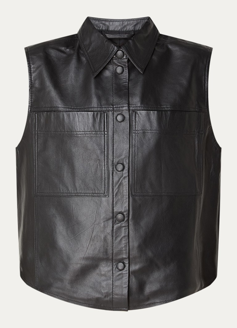 ROUGE EDIT Dames Carson mouwloze bikerjack van lamsleer in de kleur Antraciet, maat: 40