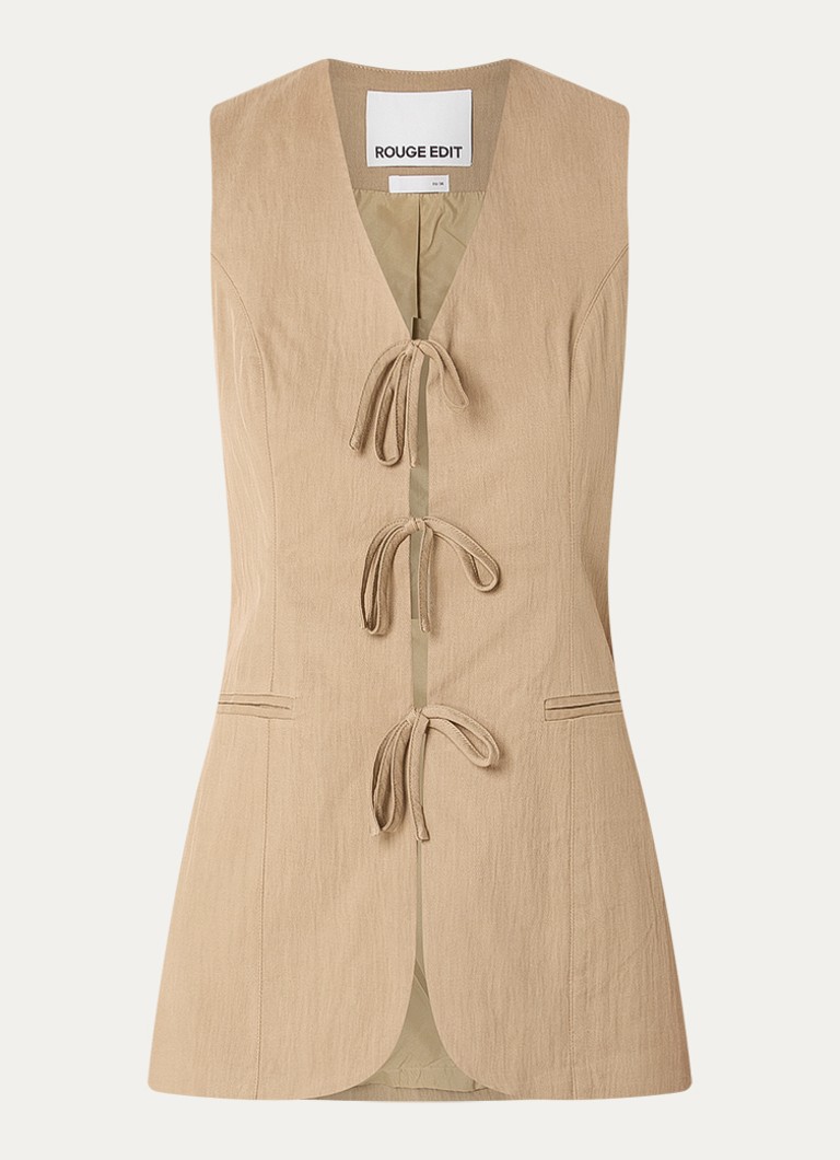 ROUGE EDIT Dames Rouetienne gilet met strikdetail en paspelzakken in de kleur Zand, maat: 40