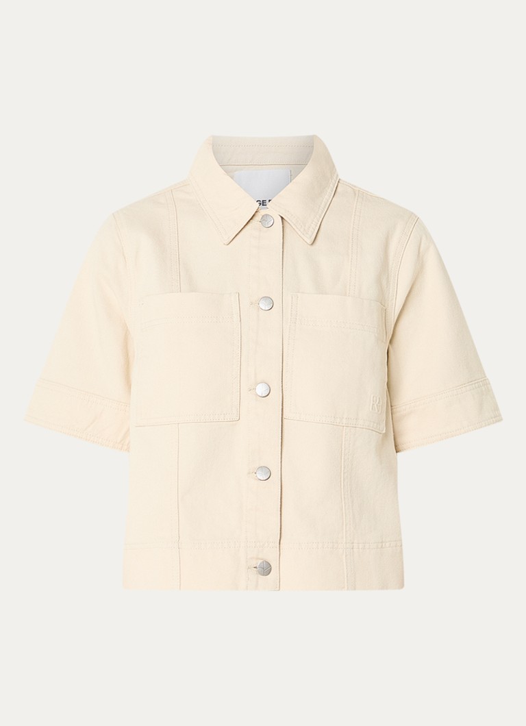 ROUGE EDIT Dames Rouharper cropped spijkerjas met opgestikte zakken in de kleur Beige, maat: 34