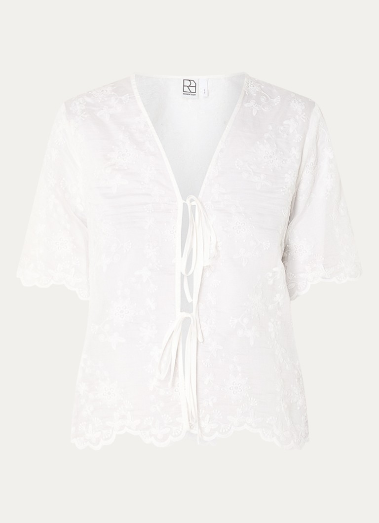 ROUGE EDIT Dames Kaia semi-transparante top met borduring in de kleur Gebroken wit, maat: 36