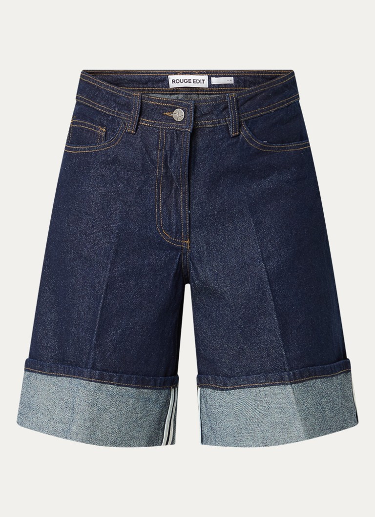 ROUGE EDIT Dames Roumartine high waist wide fit korte broek van denim in de kleur Indigo, maat: 40