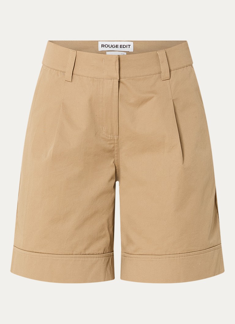 ROUGE EDIT Dames Petra high waist wide fit korte broek in de kleur Camel, maat: 34