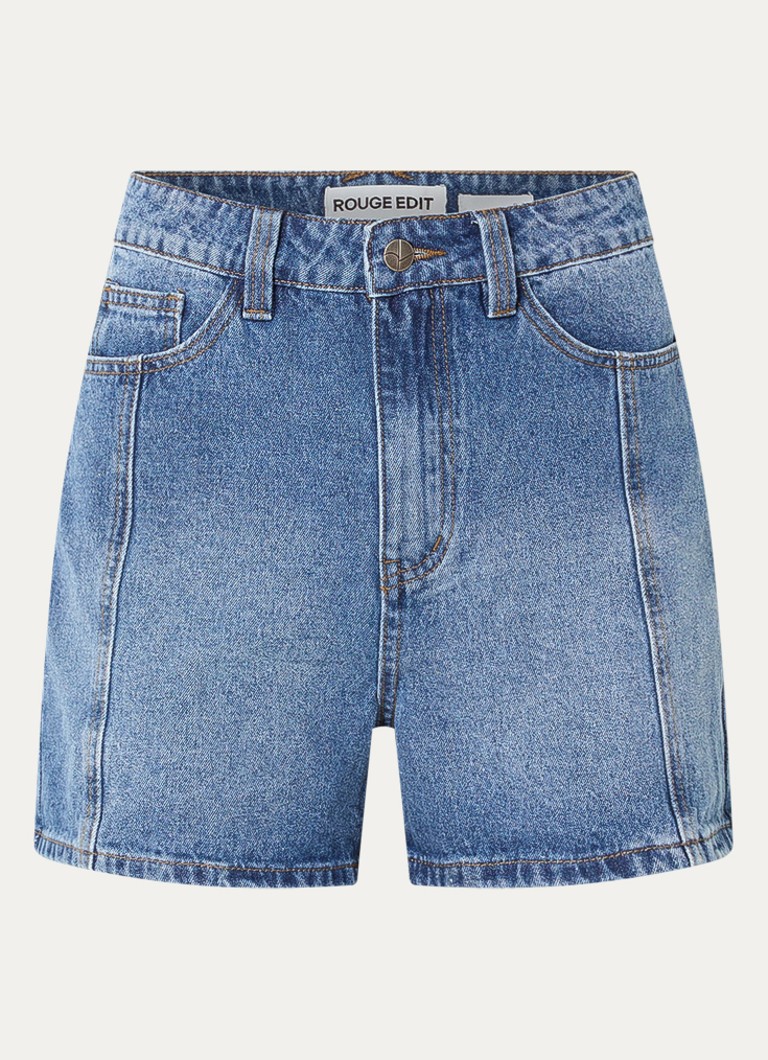 ROUGE EDIT Dames Rouramonas high waist straight fit korte broek van denim in de kleur Indigo, maat: 34