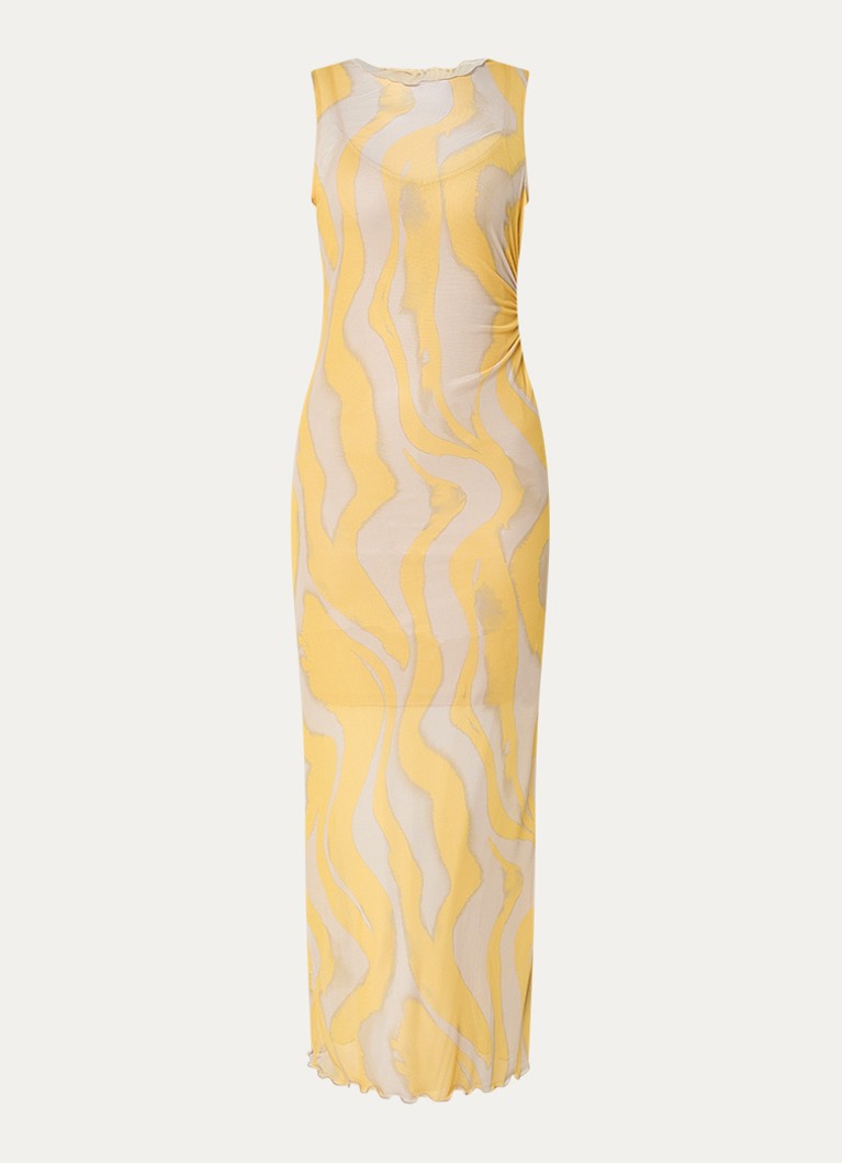 ROUGE EDIT Dames Rousally midi jurk met print in de kleur Geel, maat: XS