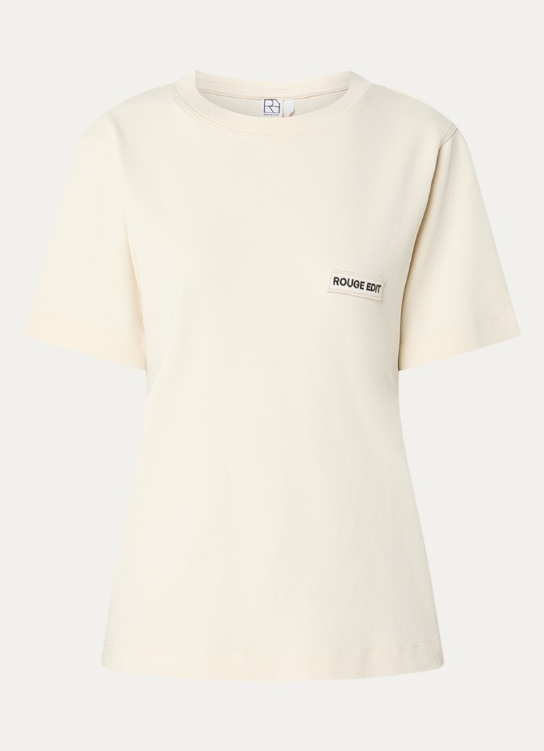 ROUGE EDIT Heren Rousaras T-shirt met logoborduring in de kleur Creme, maat: S