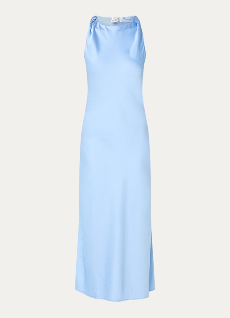 ROUGE EDIT Dames Roushyras midi jurk van satijn in de kleur Lichtblauw, maat: 38