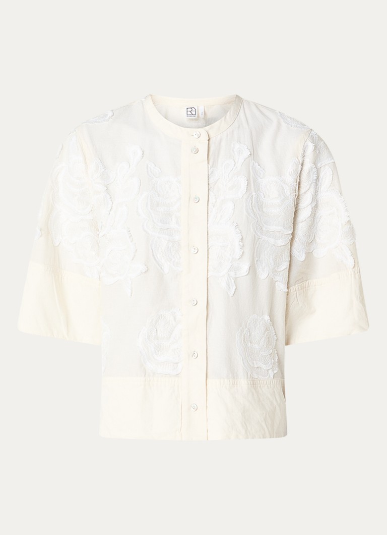 ROUGE EDIT Dames Rouzella blouse met bloemborduring in de kleur Creme, maat: 36