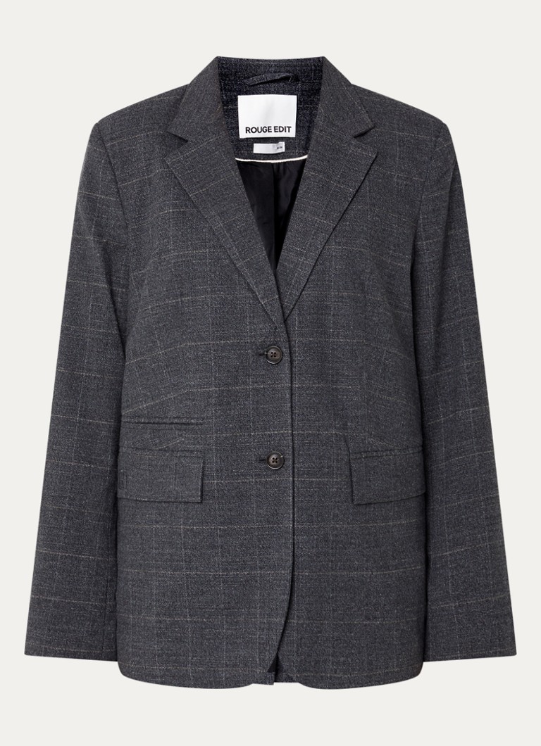 ROUGE EDIT Dames Cara blazer met ruitdessin en opgestikte zakken in de kleur Antraciet, maat: 34