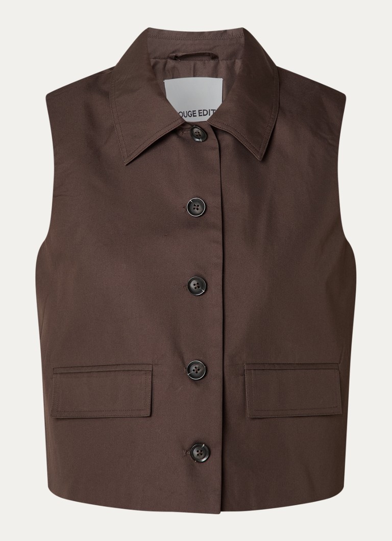 ROUGE EDIT Dames Fransiska gilet van canvas met klepzakken in de kleur Bruin, maat: 34