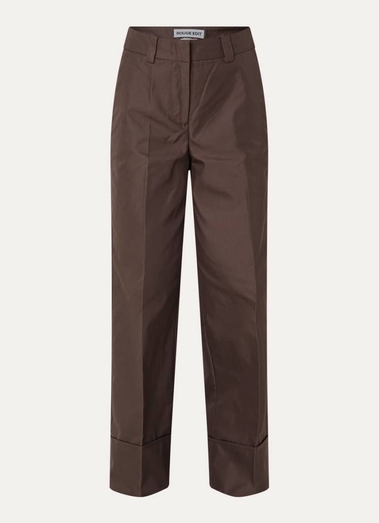 ROUGE EDIT Dames Fransiska high waist straight fit pantalon van canvas in de kleur Bruin, maat: 40