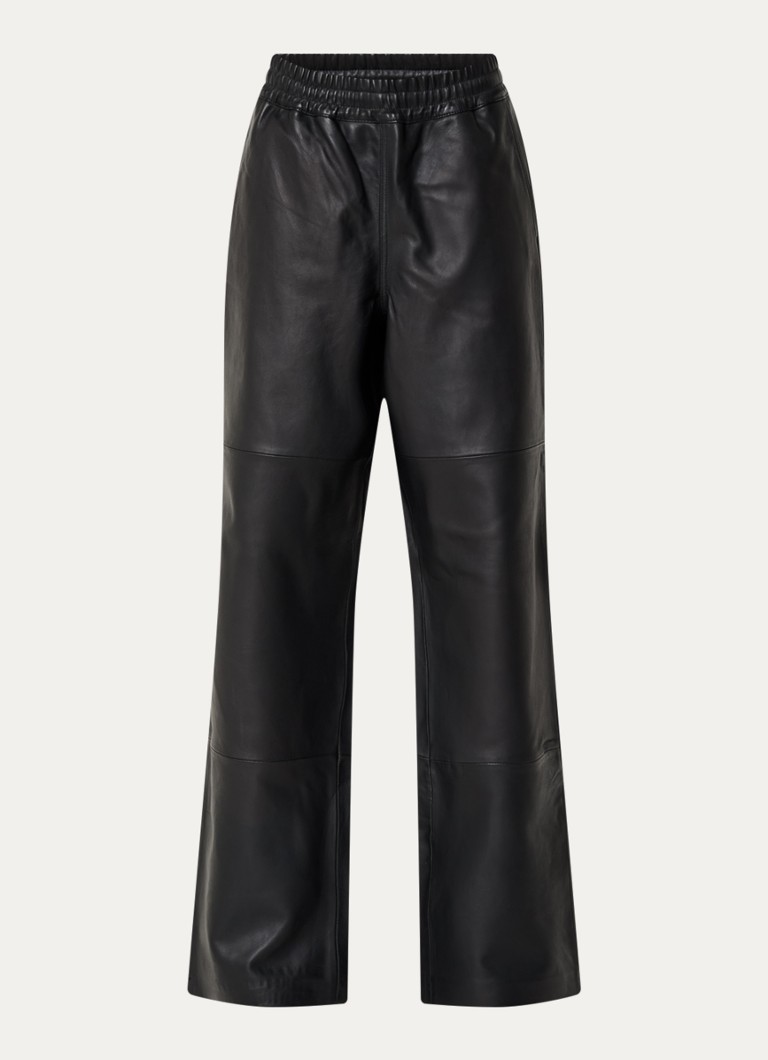 ROUGE EDIT Dames Isabel high waist wide fit broek van imitatieleer in de kleur Antraciet, maat: 38