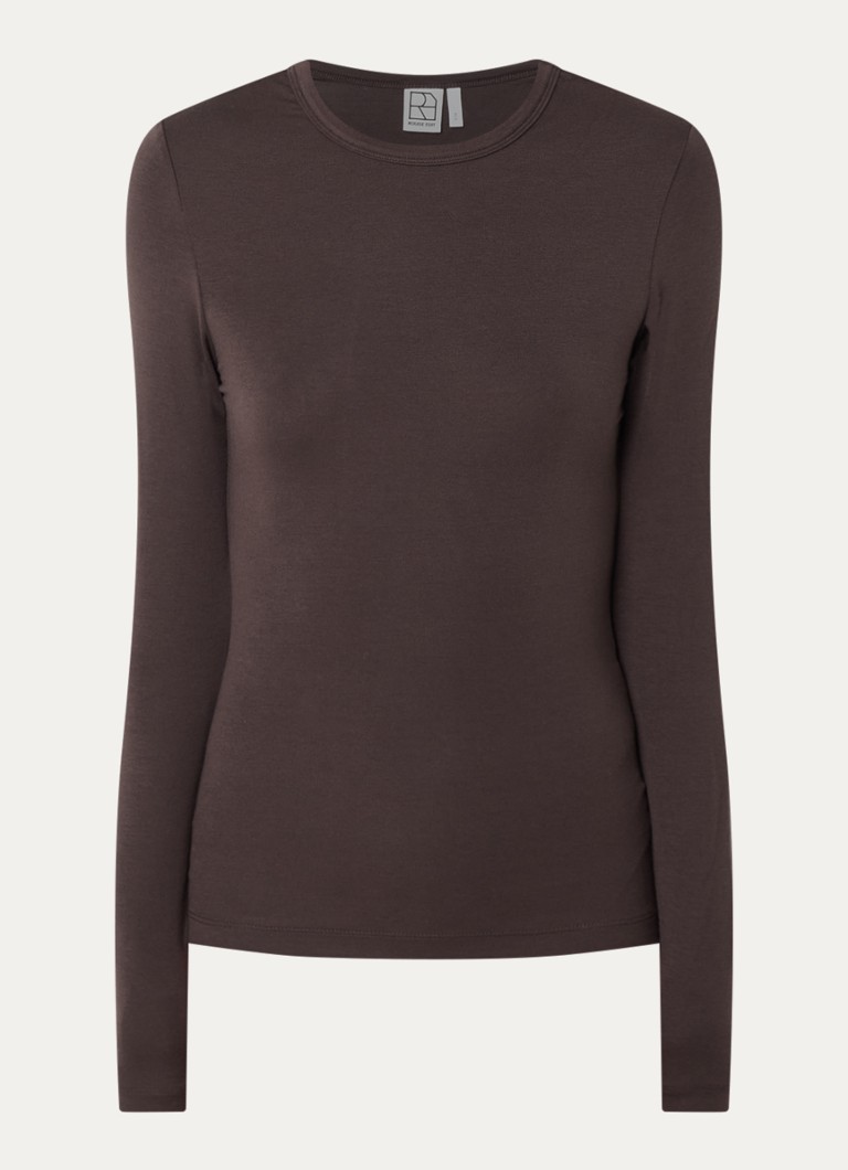 ROUGE EDIT Dames Maple longsleeve met ronde hals in de kleur Lichtbruin, maat: XS