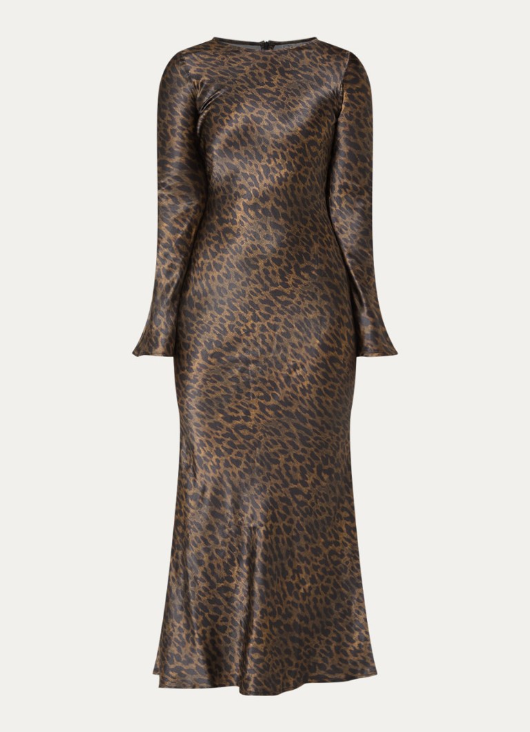 ROUGE EDIT Dames Maxi jurk met panterprint in de kleur Bruin, maat: 34