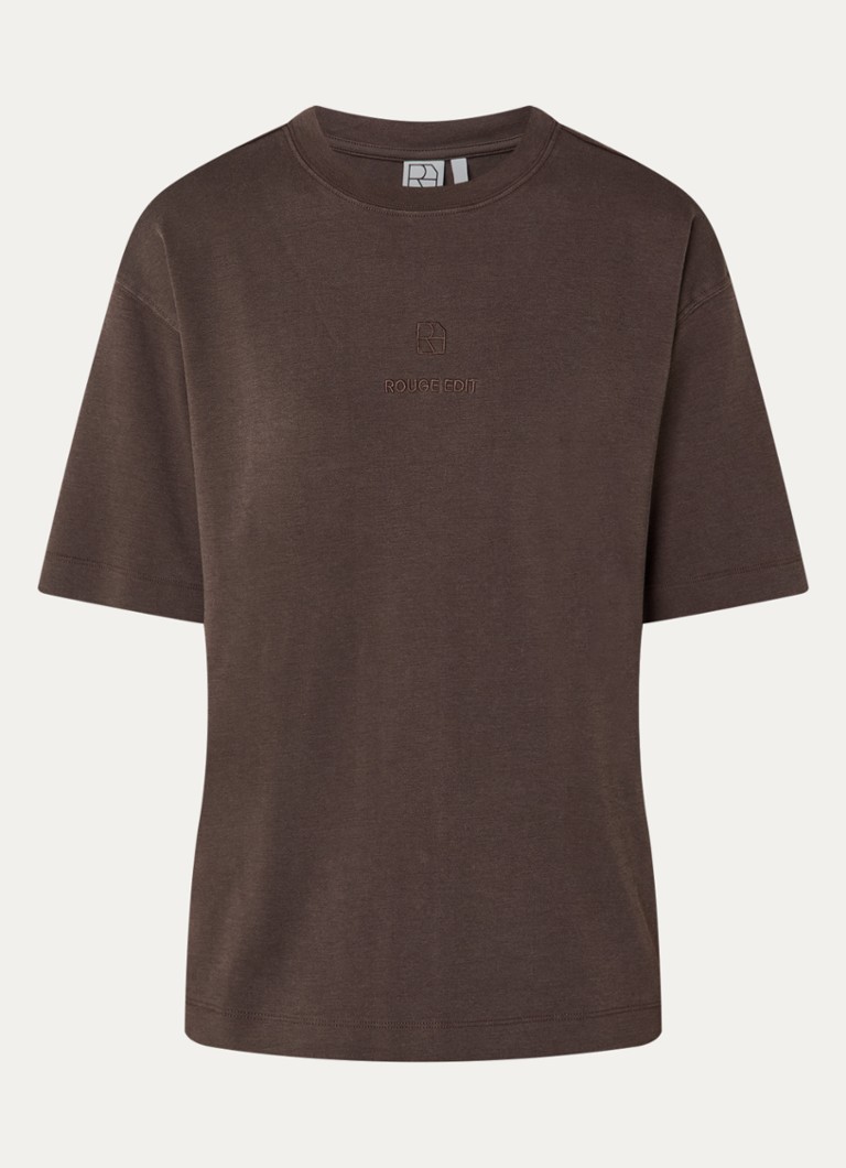 ROUGE EDIT Dames Sophie T-shirt met logoborduring in de kleur Bruin, maat: M