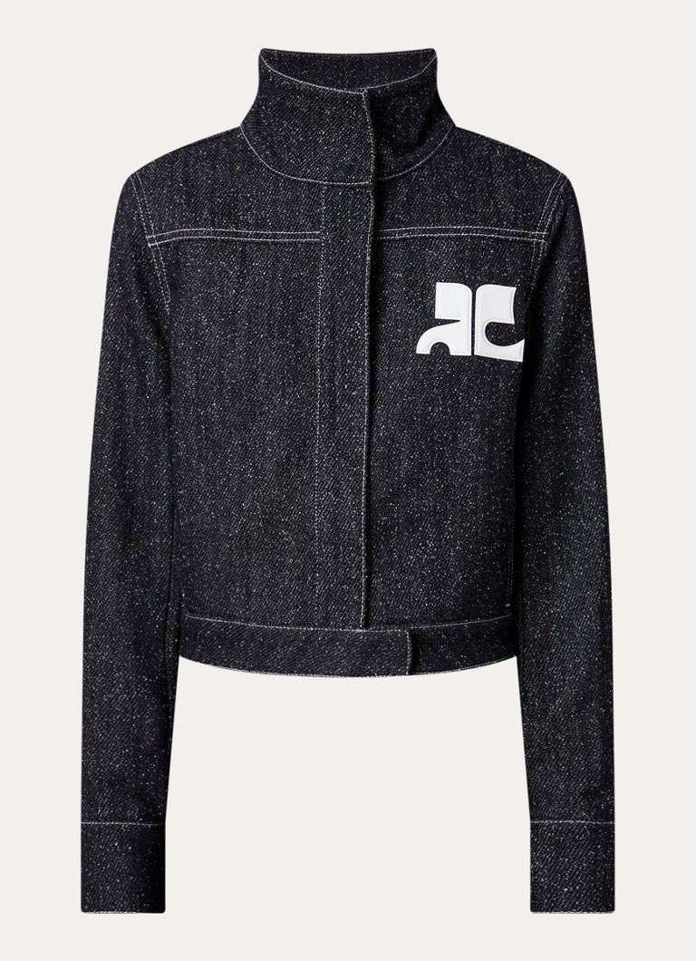 Courrèges Dames Spijkerjas met tweed-look en logoborduring in de kleur Zwart, maat: 34