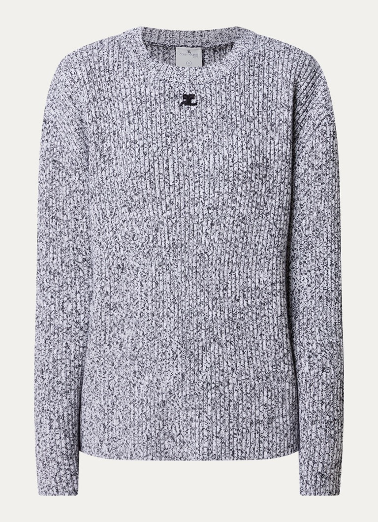 Courrèges Dames Ribgebreide trui van merino wol met gemêleerd dessin in de kleur Gebroken wit, maat: XS