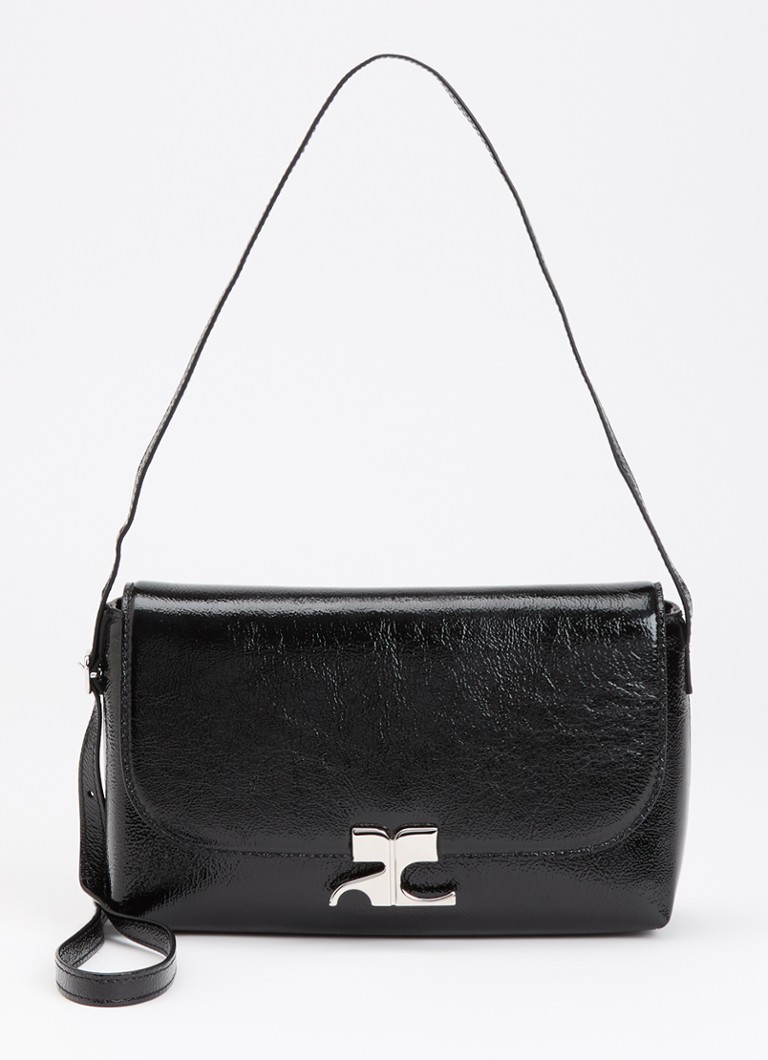 Courrèges Dames Naplack Icotype schoudertas van leer in de kleur Zwart, maat: ONE SIZE