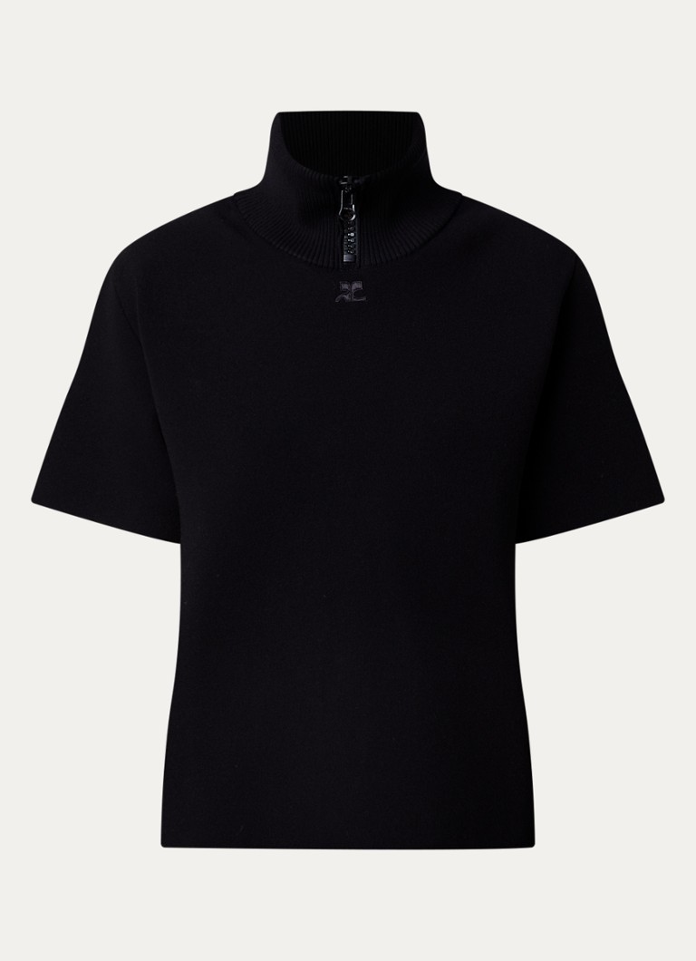 Courrèges Dames Top met logoborduring en col in de kleur Zwart, maat: L