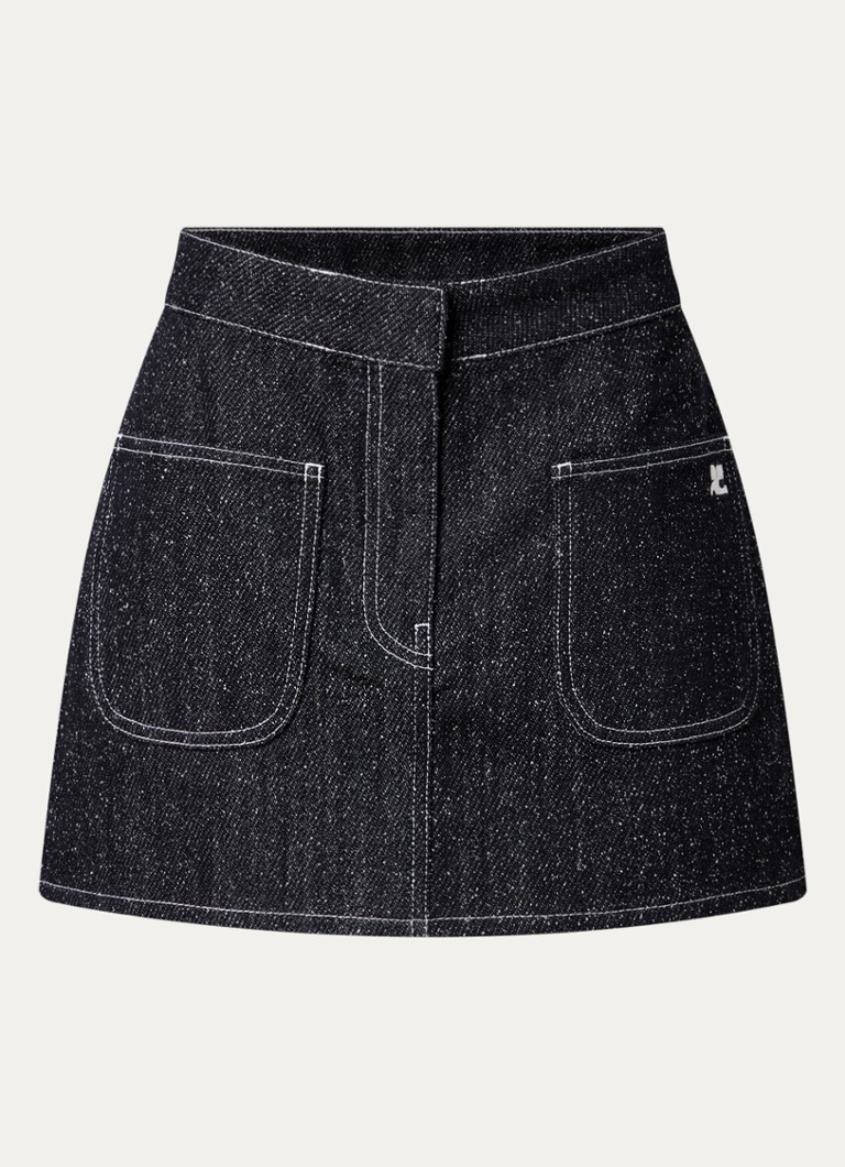 Courrèges Dames Mini spijkerrok met tweed-look in de kleur Zwart, maat: 36