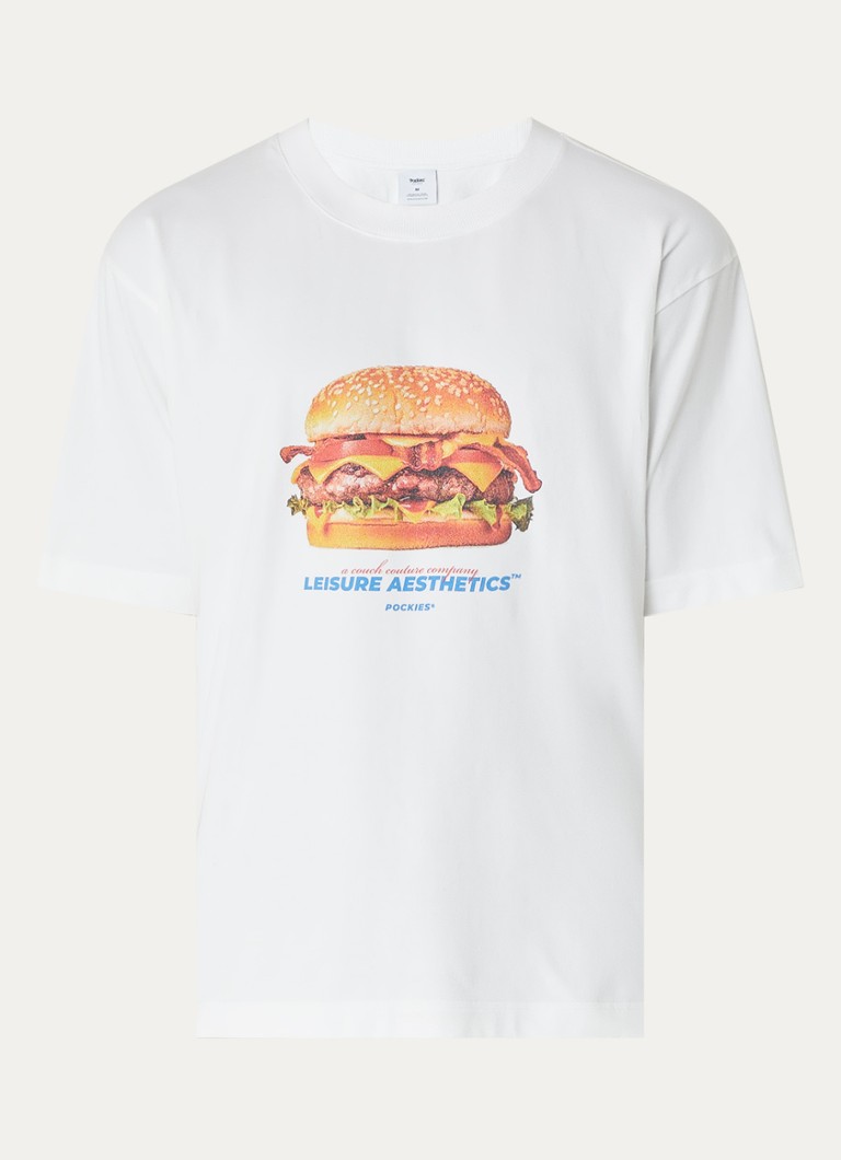 Pockies Heren L.A. Burger T-shirt met logoprint in de kleur Wit, maat: XL