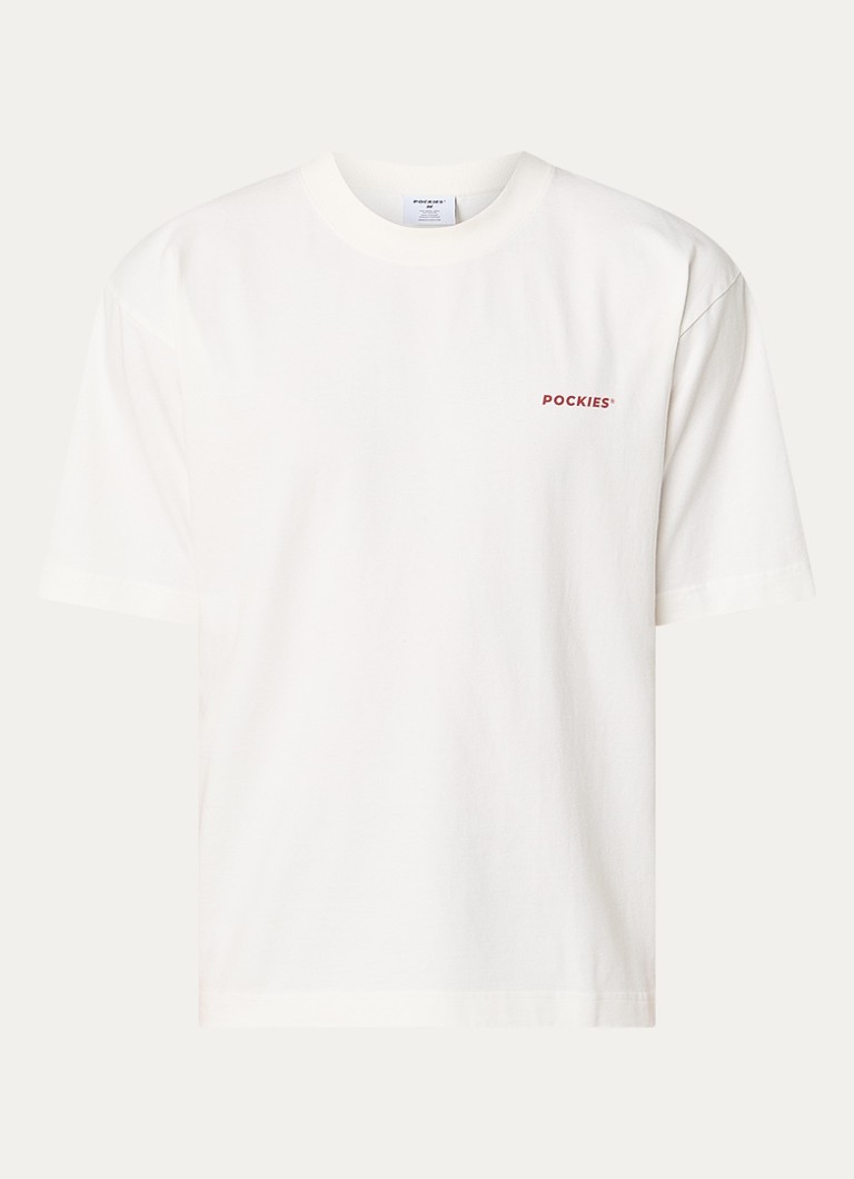 Pockies Heren Alarm T-shirt met logo- en backprint in de kleur Wit, maat: XL