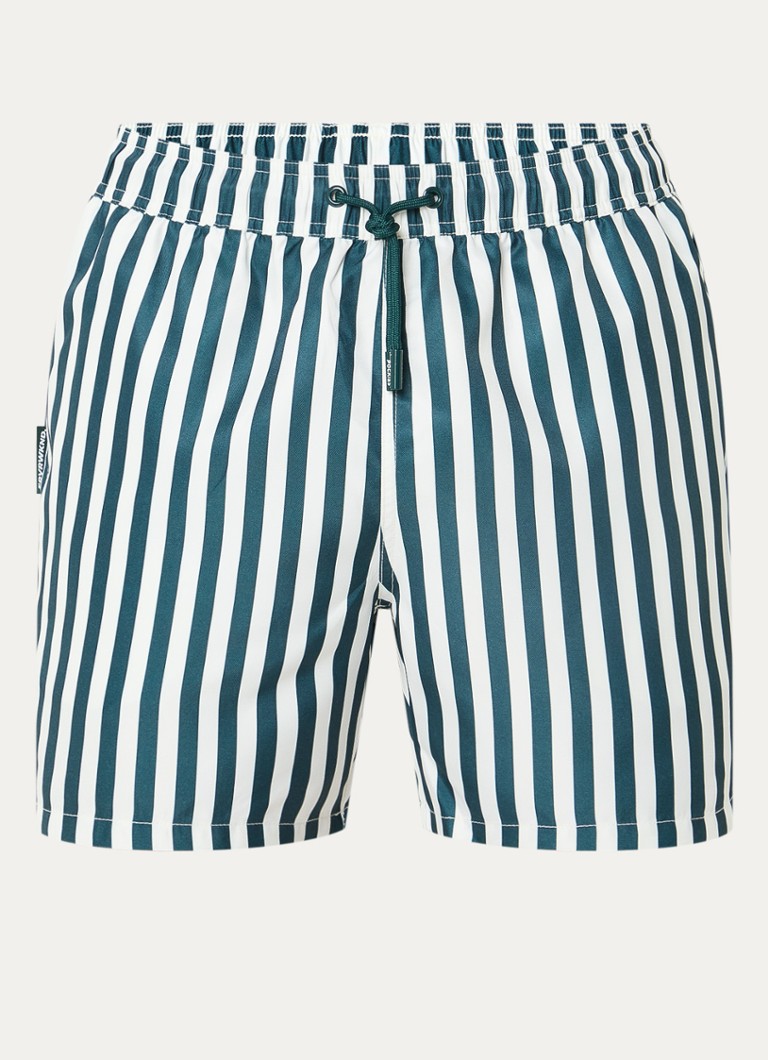 Pockies Heren Zwemshorts met streepprint en steekzakken in de kleur Donkergroen, maat: L