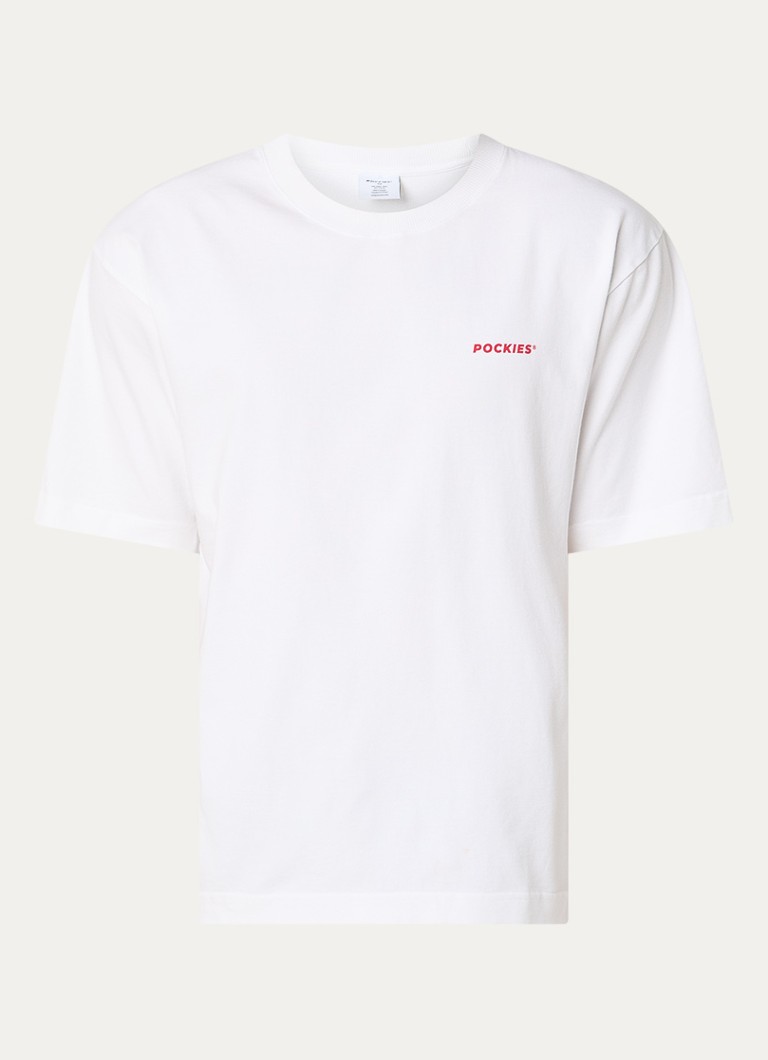 Pockies Heren Lobster T-shirt met logo- en backprint in de kleur Wit, maat: S