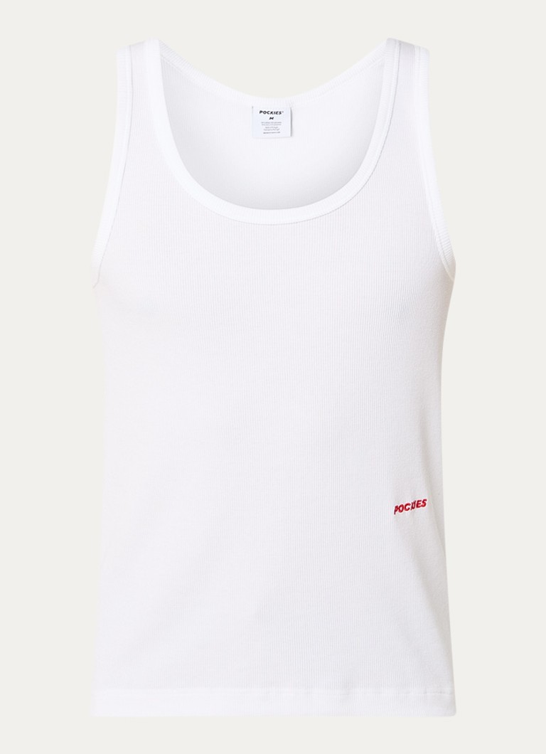 Pockies Heren Tanktop met logo in de kleur Wit, maat: S