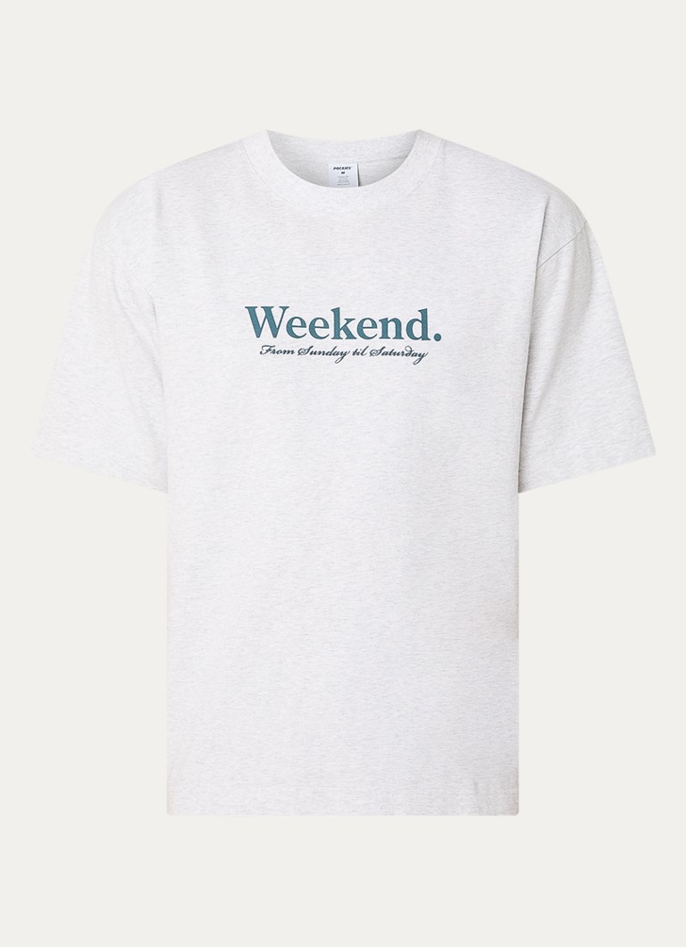 Pockies Heren Weekend T-shirt met print in de kleur Grijsmele, maat: S