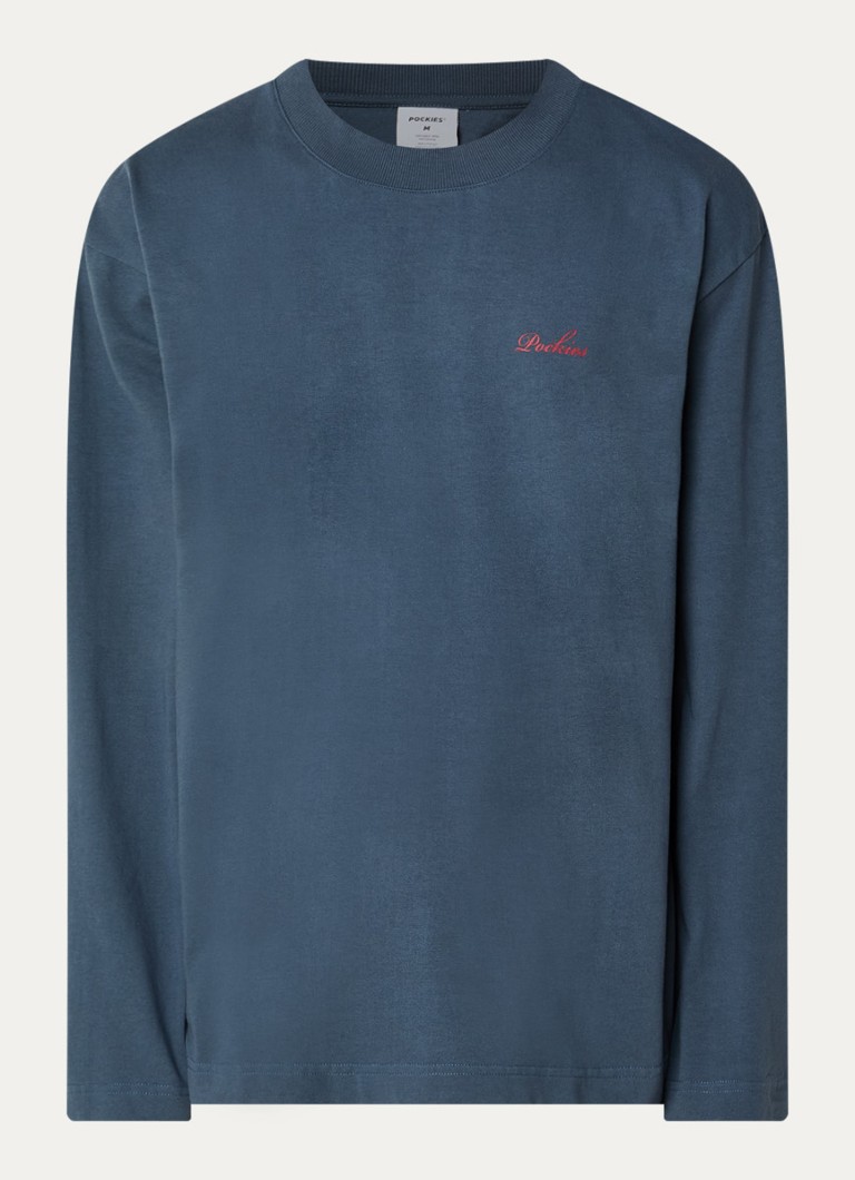 Pockies Heren Sweater met logo- en backprint in de kleur Donkerblauw, maat: L