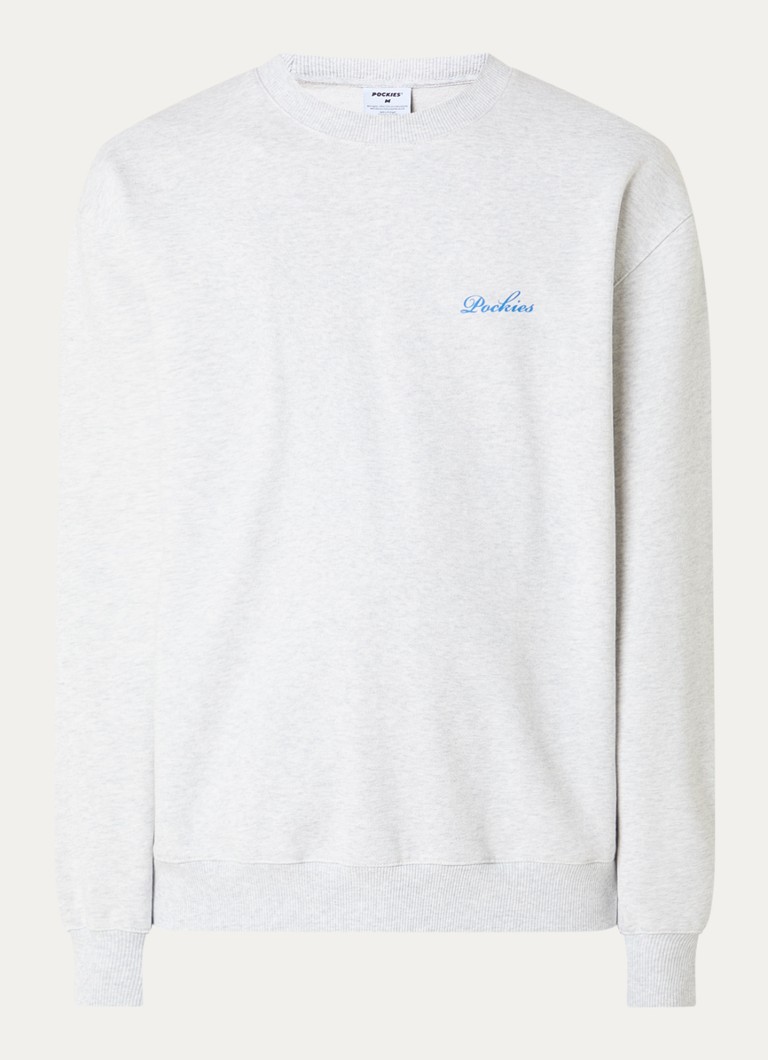 Pockies Heren Sunday Roasting sweater met logo- en backprint in de kleur Grijsmele, maat: XL