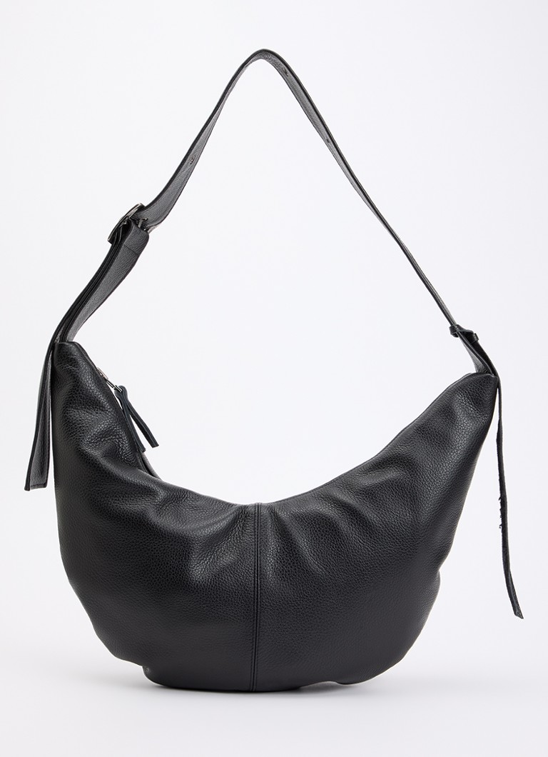 Nona Dames Banana XL crossbodytas van leer met verstelbare schouderriem in de kleur Zwart, maat: 1SZ